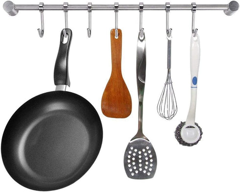 304 Stainless Steel Kitchen Utensil Racks with 7 Sliding Hooks Hangers Wall Mounted 15"...