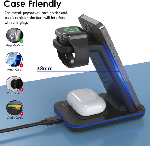 Minthouz Wireless Charger, 3 in 1 Fast Wireless Charging Station with 20W Adapter for Multiple Devices Apple Watch, AirPods, Wireless Charger Stan...