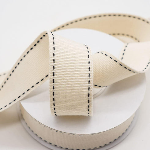 CT CRAFT LLC Ivory Cotton Black Stitched Ribbon 7/8" x 10 Yards for Home Décor Gift Present Wrapping DIY Crafts Birthday Wedding Bouquet Christmas...