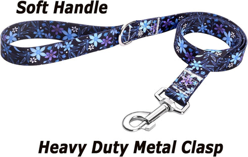 Dog Collar and Leash Set for Small Dogs, with Floral Print, Soft Comfortable Adjustable Collar for Small Medium Large Dogs, Floral Pattern for Gir...