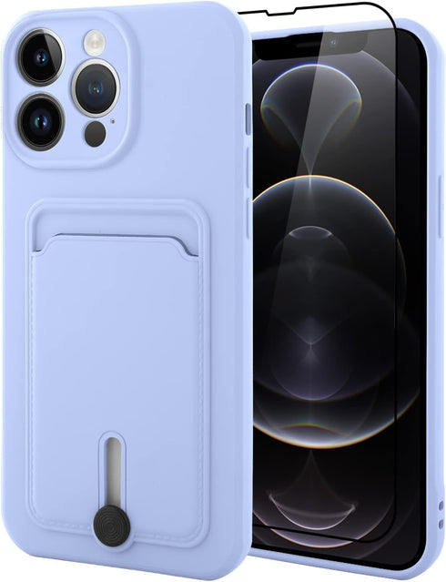MZELQ TPU Wallet iPhone 12 Pro Max Case, Card Holder Camera Protection Cover + Screen Protector, Push-able Card Slot Case Compatible with iPhone 1...