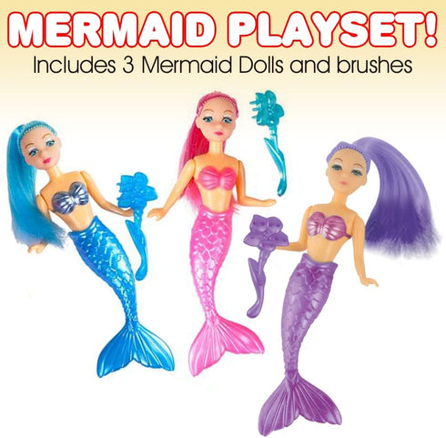 ArtCreativity Mermaid Playset for Girls, Mermaid Toys Set with 3 Figurines & 3 Brushes Princess Party favors for Children, Best Birthday Gift for ...