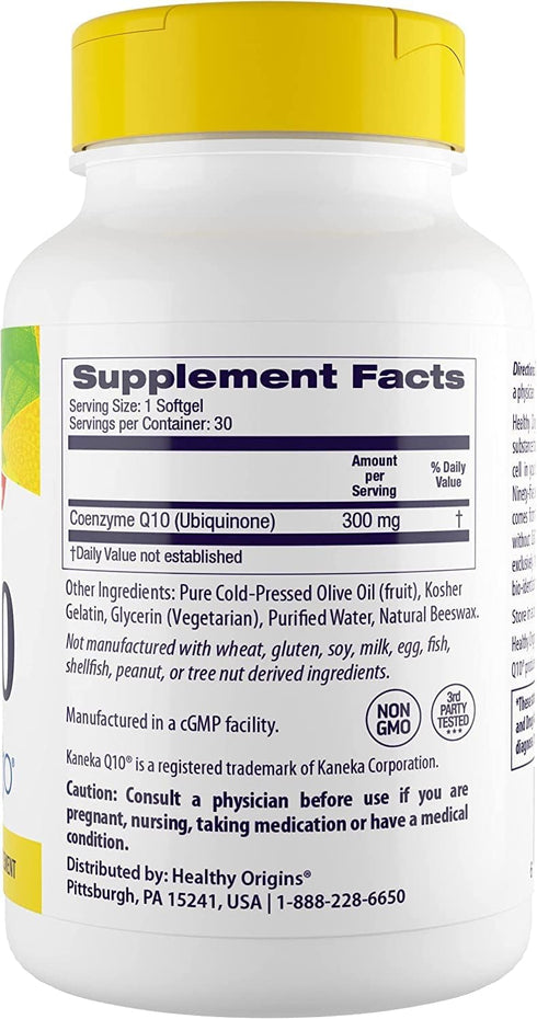 Healthy Origins CoQ10 (Kaneka Q10), 300 mg - Heart Health & Energy Supplement - Gluten-Free & Non-GMO Supplements - 30 Softgels...