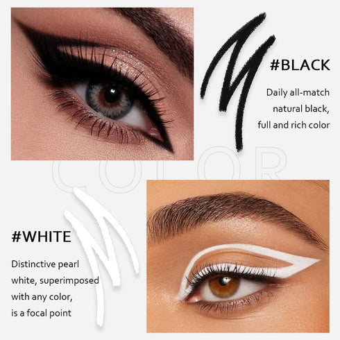 2 Pcs Black + White Eyeliner Pencil, Professional Mechanical Eyeliner Pencil, Eye Brightener, Color Stay Eye Makeup with Built-in Sharpener, Water...