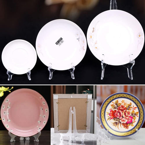 BetterJonny 12 Pack Clear Plastic Easels or Stand, 3 Size Decorative Plates Stand Clear Display Holders for Displaying Pictures, Photo Frames, Gre...