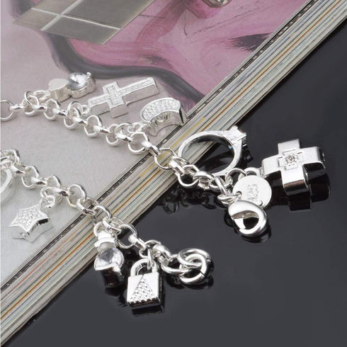 S925 Silver Thirteen Hanging Pieces Bracelet For Women Gift Bracelets & Bangles Jewelry...