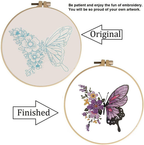 Butterfly Embroidery Kit for Adults Beginners Stamped Cross Stitch Kits with Butterfly Pattern Stamped Embroidery Cloth Hoops Threads Needles Easy...