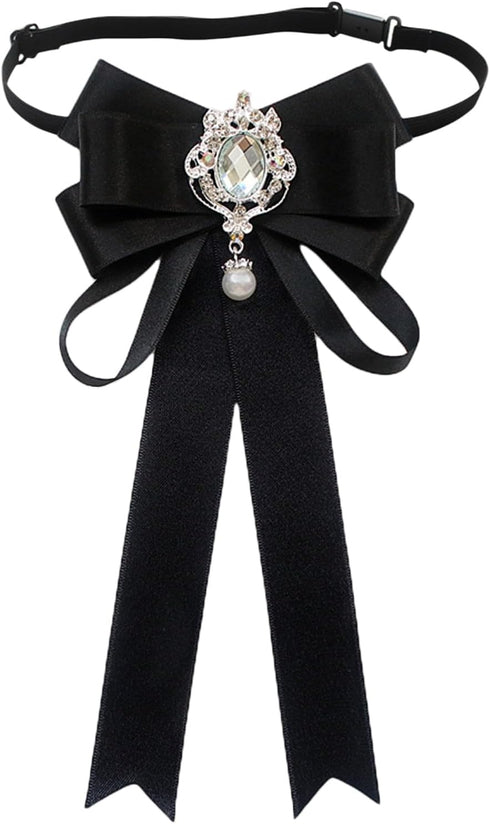 Women Bowknot Rhinestone Ribbon Bow Brooch Pre-Tied Neck Tie Party Wedding Christmas Gifts Ceremony...