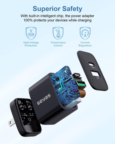 USB C Charger, Seyas 18W Wall Charger 2 Port Power Delivery Fast Charger Power Adapter Foldable PD Charger for iPhone/iPad/Airpods/Pixel/Galaxy/Sw...