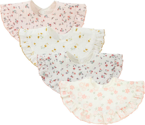 4 pcs Unisex Baby Muslin Bandana Drool Bibs 360 Degree Rotatable Cotton Teething Feeding Drooling Bibs for Boy Girl...