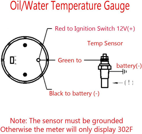 ESUPPORT Car 2" 52mm Digital Water Temp Gauge Blue LED Fahrenheit F...