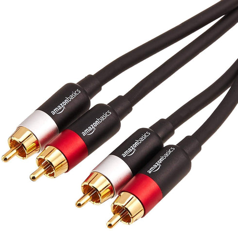 Amazon Basics 2 RCA Audio Cable for Amplifier,Active Speakers or Subwoofer with Gold-Plated Plugs, 15 Feet, Black...