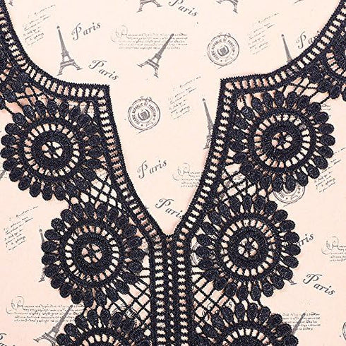 1pc Embroidery Round Sexy V Lace Neckline Fabric, DIY Collar Lace Fabrics for Sewing Supplies Crafts (Black)...