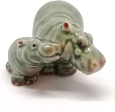 ZOOCRAFT Ceramic Hippo Figurine Mom and Baby Hand Painted Porcelain Terrarium Garden Decor Collectibles...
