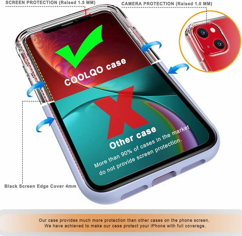 COOLQO Compatible for iPhone 13 Mini Case with Tempered Glass Screen Protector, Hard PC and Soft TPU, Military Grade Protection, Shockproof Protec...