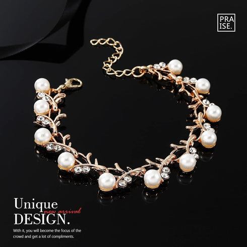 Unicra Pearl Bride Wedding Jewelry Set Crystal Bridal Necklace Bracelet Earrings Sets Rhinestone Choker Necklace Prom Costume Jewelry Set for Wome...