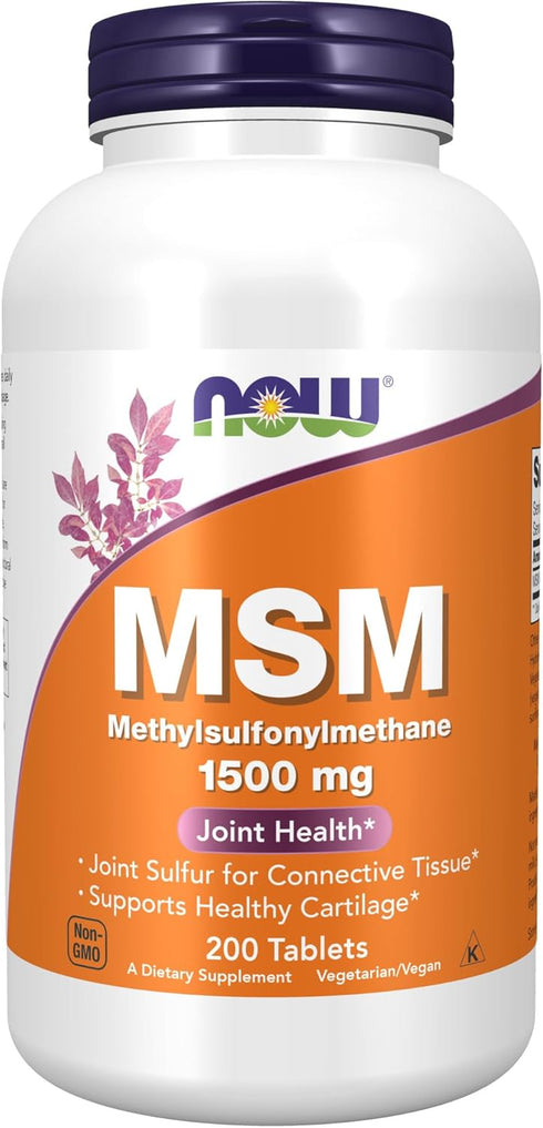 NOW Supplements, MSM (Methylsulfonylmethane) 1,500 mg, Supports Healthy Cartilage*, Joint Health*, 200 Tablets...