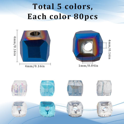 SUNNYCLUE 400Pcs 5 Colors Blue Square Glass Beads Blue Glass Cube Bead AB Color Faceted Transparent Glass Crystal Blue Cube Tiny Spacer Bead for J...