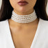 5 Layers Strand Round Imitation Pearl Choker Necklace Vintage Multi Strands Necklace Collar Choker Pearl Statement Bridal Choker Necklace for Wedd...