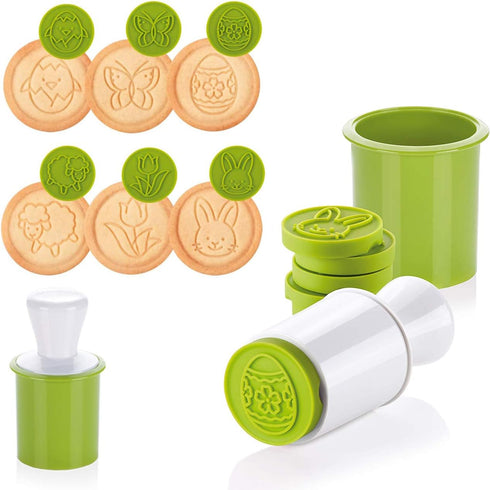 KAISHANE Easter Cookie Stamps,Easter Cookie Cutter Set,6 Pcs Interchangeable Cookie Stamps,1 Pcs Round Cookie Cutter,1 Pcs Cookie Press,Random Col...