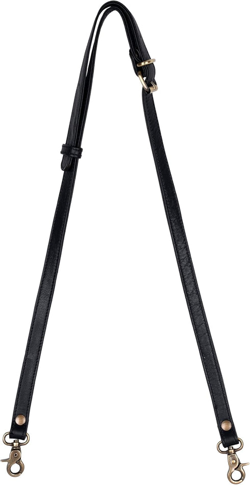 Genuine Leather Purse Strap Replacement ~ Womens Crossbody Bags 48"-57" Long Adjustable Strap, Black with Brass accessories...