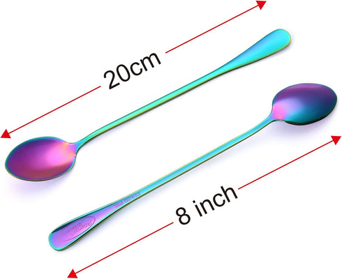 Marco Almond® Long Handle Spoons, Colorful Plated Latte Spoon, Stainless Steel Ice Cream Spoon, Iced Tea, Cocktail Stirring,Tea, Coffee, Milkshake...