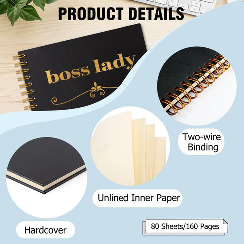 Boss Lady Black Golden Hardcover 160 Pages Spiral Notebooks, Appreciation Gift, Thank You Boss Gift, Retirement Going Away Gift for Women Boss Men...