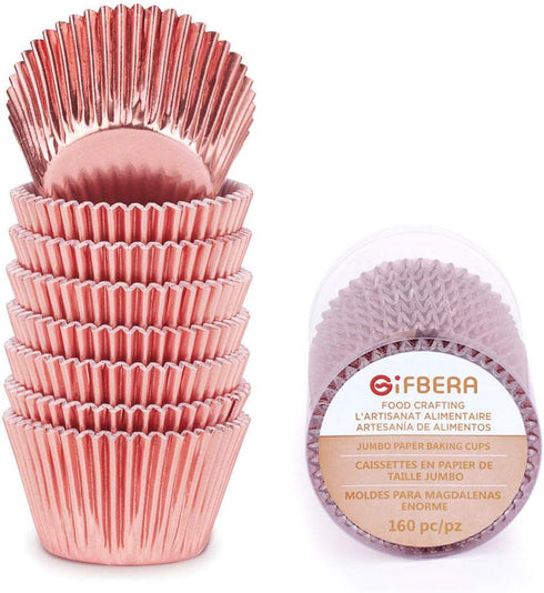 Gifbera Jumbo Metallic Rose Gold Foil Cupcake Liners Molds, 160-Count...