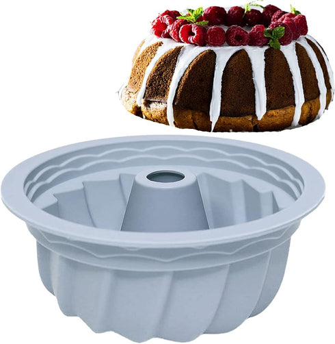 Silicone Buntz Cake Pan,9.5 Inch Nonstick Fluted Pans for baking,Silicone Round Baking Molds for Cakes (Grey)...