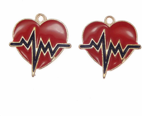 30PCS 21x20mm Enamel Red Heartbeat Charms Love Heart Pendant for Jewelry Necklace Bracelet Earrings DIY Making Accessories...