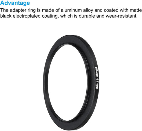 PATIKIL 58mm-67mm Metal Step Up Ring with Cleaning Cloth, 2 Pack Camera Lens Filter Adapter Ring Aluminum Filter Adapter Ring for Camera Lenses Ho...