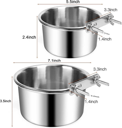 2 PCS Stainless Steel Pet Bowls Anti-Spill Metal Feeder Food and Water Feeding Bowl, Hanging Pet Cage Crate Bowl for Puppy Kennel Medium and Large...