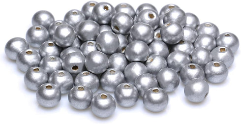 300 Silver Wood Beads, 10mm Round Ball Dyed Wooden Loose Spacer Beads for Bead Crafts Making Home Decor (3mm Hole)...