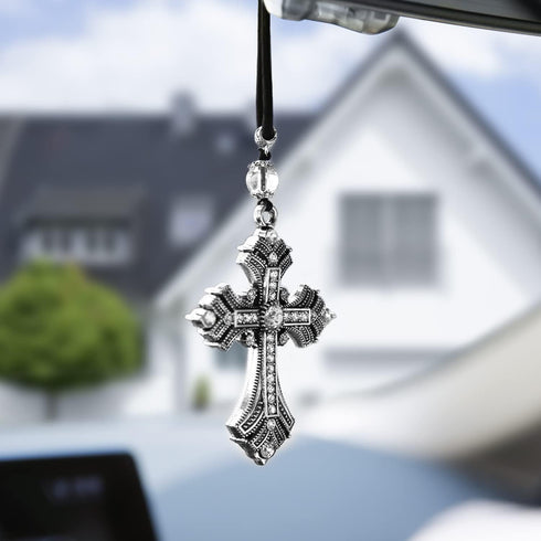 Car Pendant Metal Diamond Hanging Cross Auto Interior Rearview Mirror Dangle Ornament Accessories Gifts...
