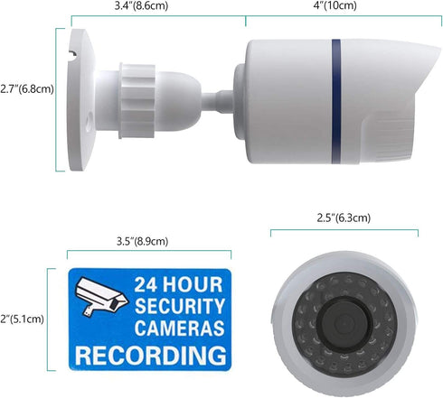 WALI Bullet Dummy Fake Simulated Surveillance Security CCTV Dome Camera Indoor Outdoor with One LED Light, Warning Security Alert Sticker Decal (T...