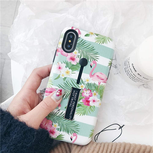 Compatible with iPhone 11 Pro Max Case Finger Grip,3D Embossed Flamingo Shell Design,Rugged Shockproof Slim Fit Dual Layer Finger Ring Loop Strap ...