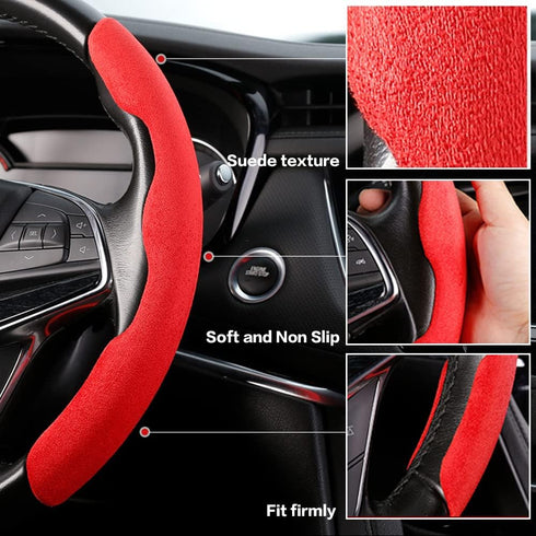 2 Pieces Steering Wheel Cover, Universal Segmented Suede Steering Wheel Cover for Men and Women ,Soft and Non Slip Steering Wheel Protector of Any...