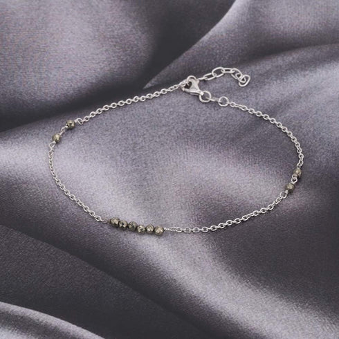 Sterling Silver Jewelry - Rhodium Plated 925 Stamp - Beaded Anklet with Pyrite Stones - Stylish Beautifully Designed for Women - 9" Long + 1" Exte...