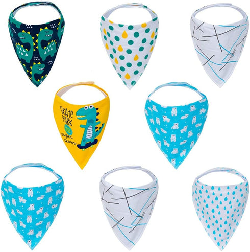 Bandana Bib Scarf for Teething Drooling and Feeding Baby Bib Gift Set, Animals- Pack of 8 Bibs...