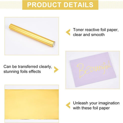 SUPERFINDINGS 1 Roll Gold Reactive Foil 16.4Ftx7.7in Metallic Transfer Foil Paper Transfer Sheets for DIY Craft Embossing Scrapbooking Cards Leath...