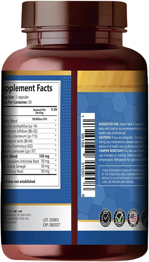 Prebiotics Probiotics 90 Billion CFU 150 Capsules | Dietary Supplement | Extra Strength Natural Formulation | Support Strength & Energy...