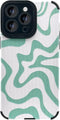for iPhone 13 Pro Max Case for Women Cute Green White Wave Design Slim Protective Shockproof Phone Case PU Leather TPU Back Case for iPhone 13 Pro...