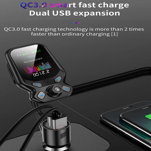 Bluetooth FM Transmitter for Car,YIBECAR Bluetooth Car Adapter Car Kit with 1.8" Color Display Supports Hands-Free Call AUX in/Out SD/TF Card USB ...