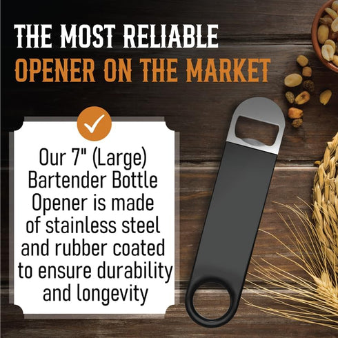 Bartender Bottle Openers, Beer Bottle Openers, Speed Openers 3 Pack by Premium Cold One. Professional Grade: Rubber Coated, Stainless Steel. Large...