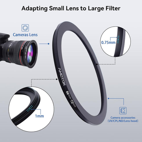 86mm Lens to 72mm Camera Lens Adapter,86mm-72mm Filter Step-down ring,Compatible All 72mm Filter Accessory.Made from CNC Machined...