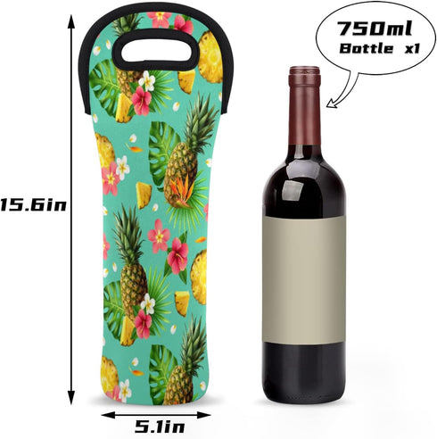 Tropical Pineapple Pattern Wine Bag Neoprene Wine Tote Bags Leakproof Travel Wine Tote with Handle Reusable Cooler Bag for Picnic Travel Birthday ...
