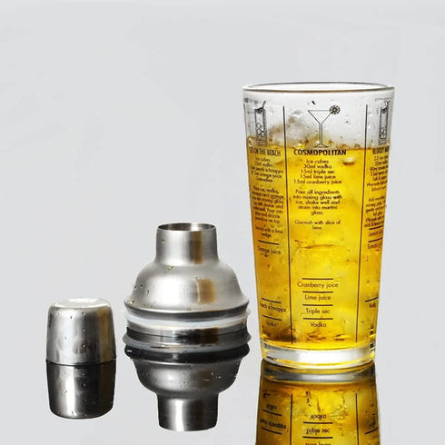Cocktail Shaker, 12oz Glass Martini Shaker, Recipes Measured Mixing Stainless Steel Top Cobbler Shaker...