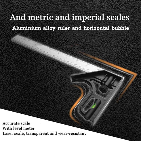 Combination Square, 12" Combo Square, Carpenter Square, Woodworking Measure Tools, Metal Ruler, Framing Square, T Square, T Ruler, Combination Squ...