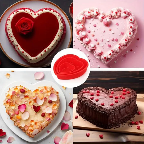 3 Pcs Cake Silicone Molds,Heart shaped cake pans Silicone Mold for Baking Homemade Dining,Reusable Silicone Fondant Mold Rainbow Mousse Cake Molds...
