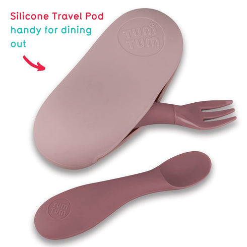TUM TUM Baby Cutlery with Case, Baby Spoon & Fork Set, Baby Cutlery for Babies, First self Feeding Cutlery, Silicone Baby Spoon & Fork, 6 Months P...